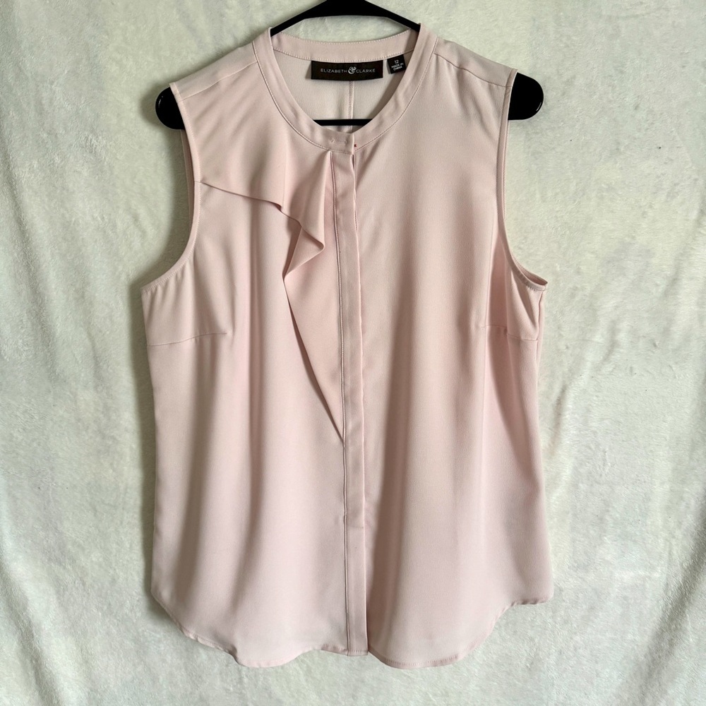 Elizabeth & Clarke NW0T Flounce Sleeveless Light Pink Blouse Sz 12 Office Blouse